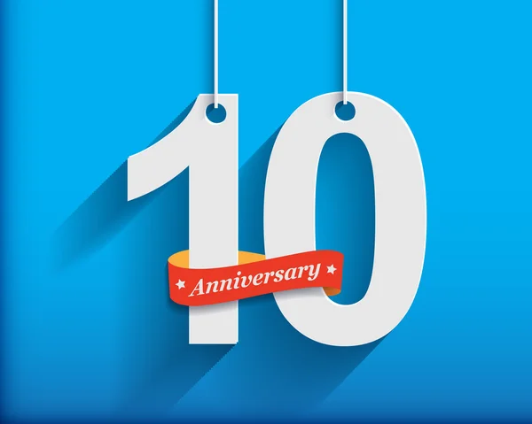 10 Números de aniversário com fita —  Vetores de Stock