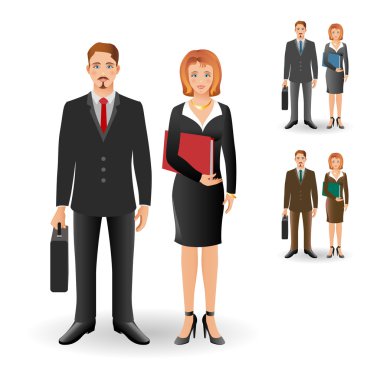 happy smiling businessman and businesswoman