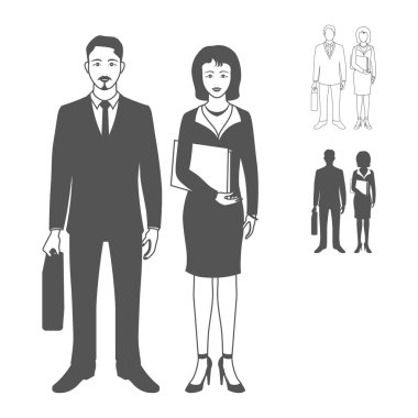happy smiling businessman and businesswoman