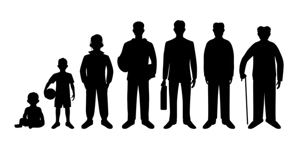 Generation of men from infants to seniors — Stock Vector