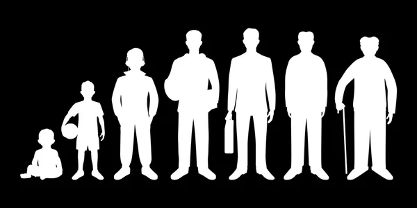 Generation of men from infants to seniors — Stock Vector