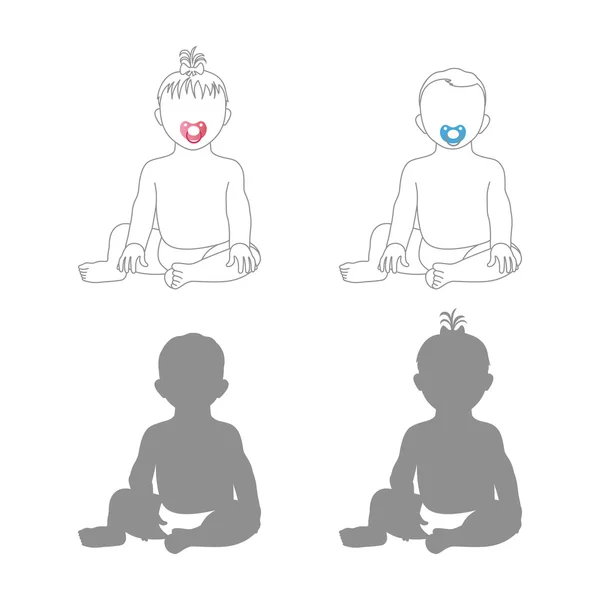 Baby girl and baby boy sitting and smiling — Stockvector