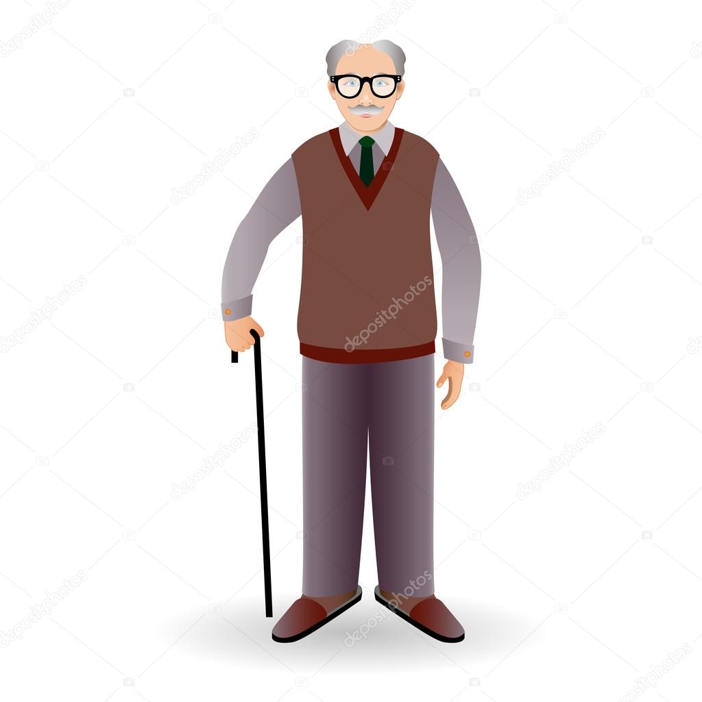 handsome old man standing with cane