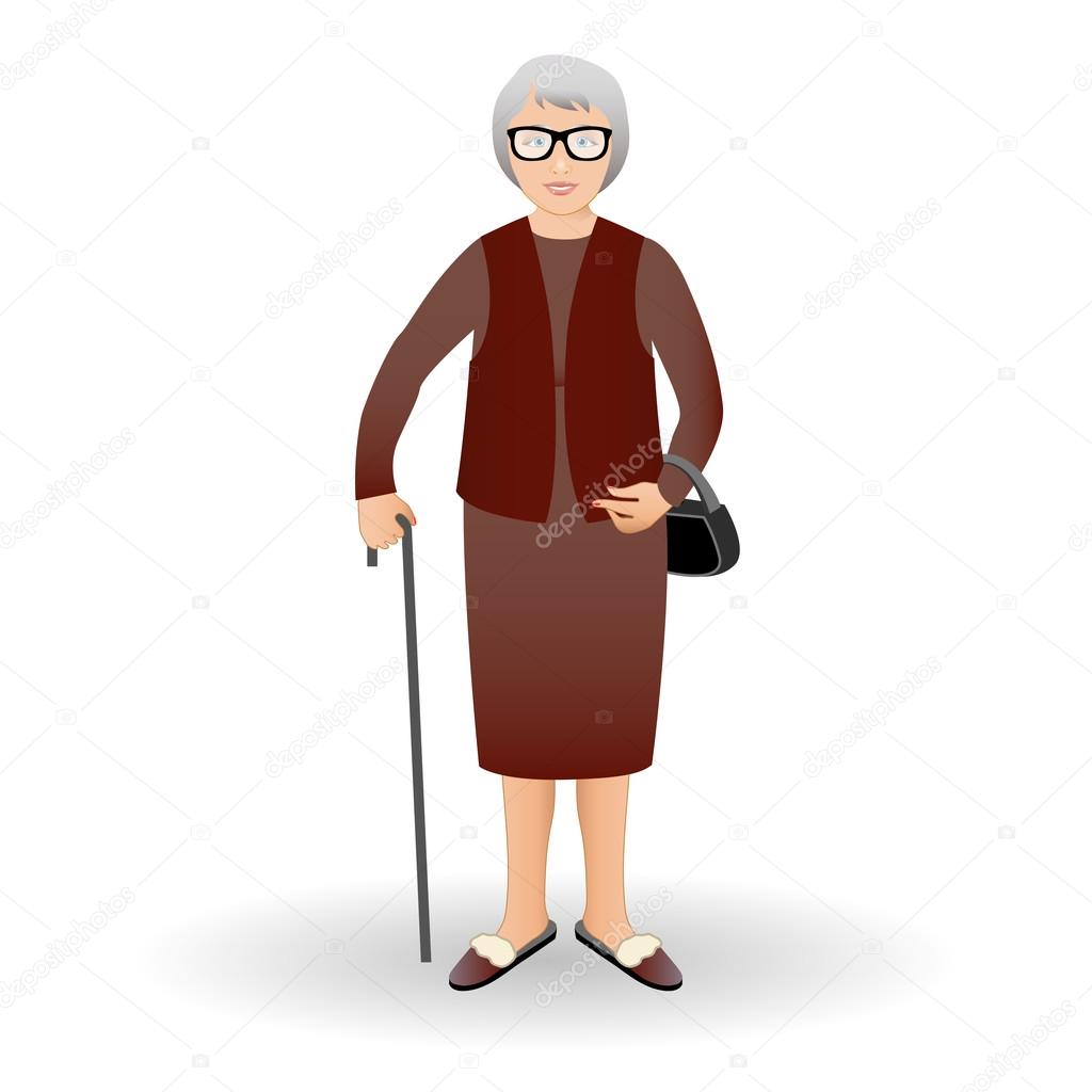 Download Nice old woman standing with cane — Stock Vector © GalaStudio #79732562