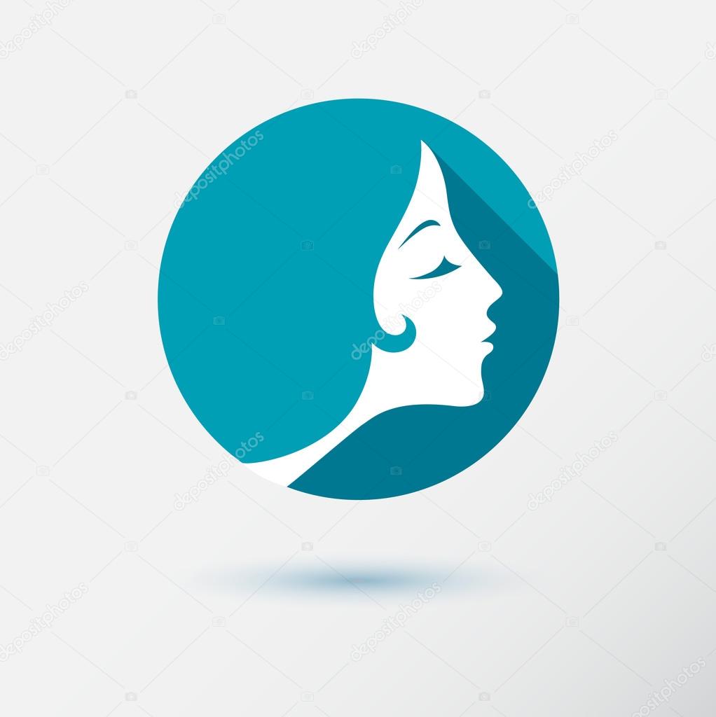 The woman fashion icon or logo with flower. Flat design. Contour lines.