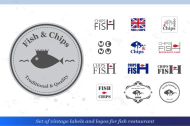 Balık ve cips etiket kümesi