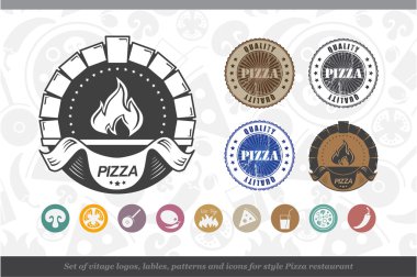 Pizza Restoran için vintage logo kümesi