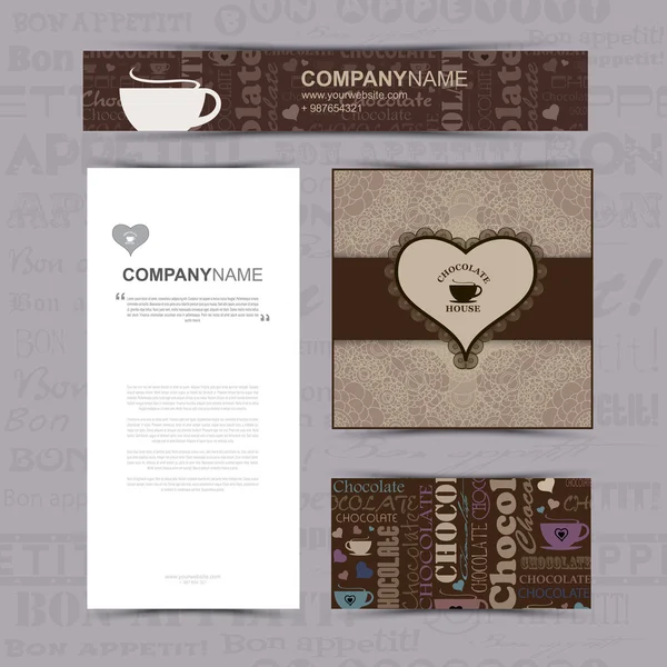 Plantilla de identidad y estilo para casa de chocolate — Archivo Imágenes Vectoriales