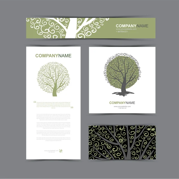 Επαγγελματικές κάρτες πρότυπο με στυλιζαρισμένη δέντρο — Διανυσματικό Αρχείο