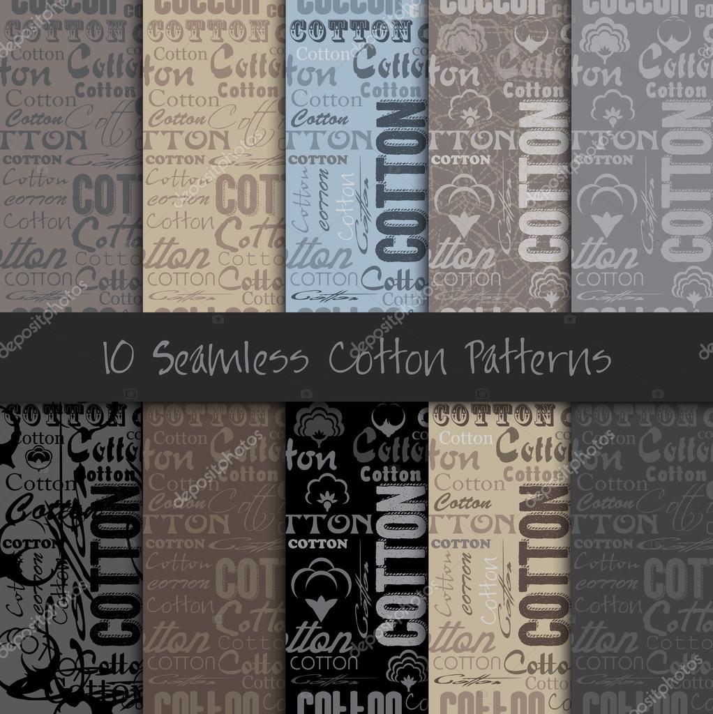 Set of Seamless patterns with cotton flower and fonts. Vector illustration.