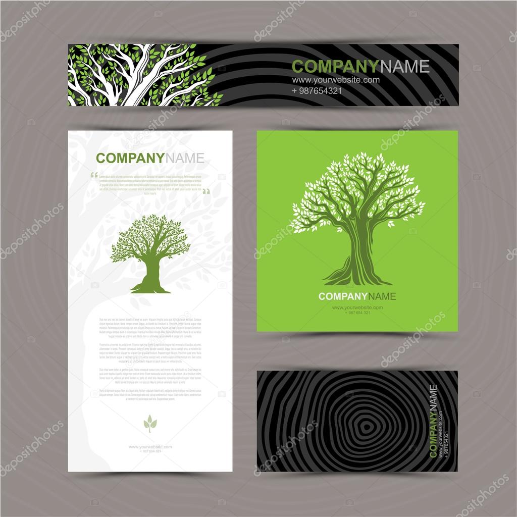 Business cards template with stylized tree