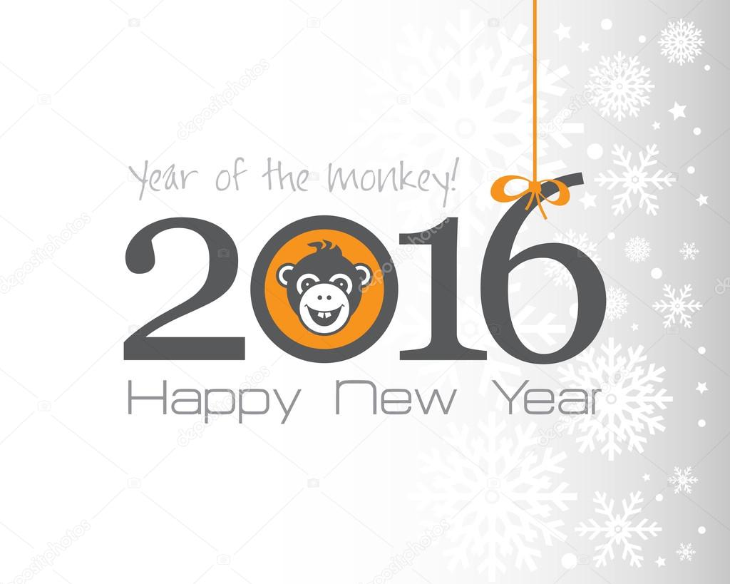 2016 New Year card with monkey. Year of the monkey!