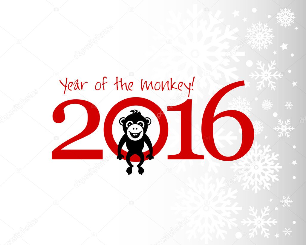 2016 New Year card with monkey. Year of the monkey!