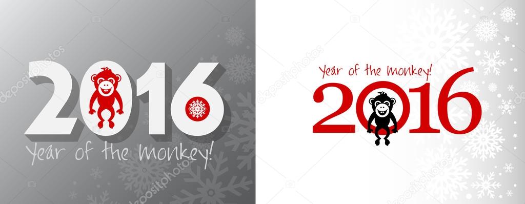 2016 New Year card with monkey. Year of the monkey!