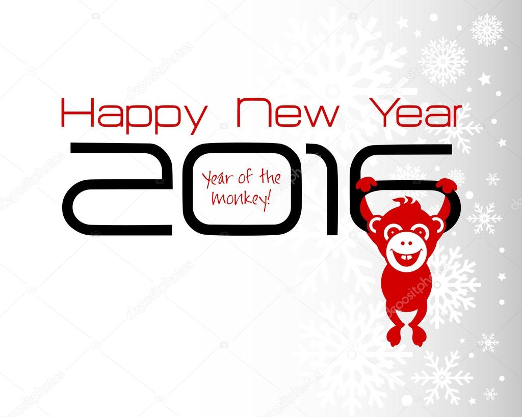 2016 New Year card with monkey. Year of the monkey!