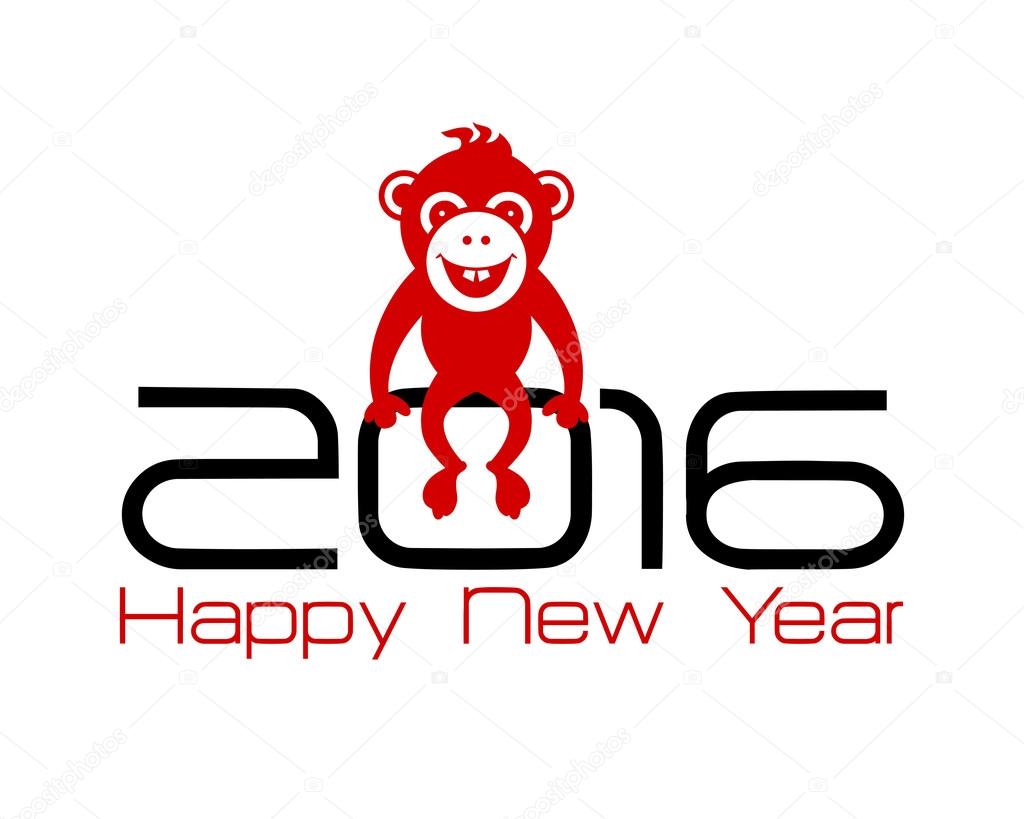 2016 New Year card with monkey. Year of the monkey!