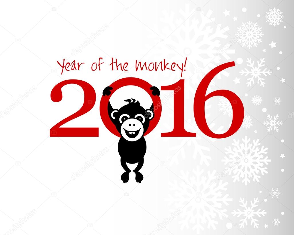 2016 New Year card with monkey. Year of the monkey!