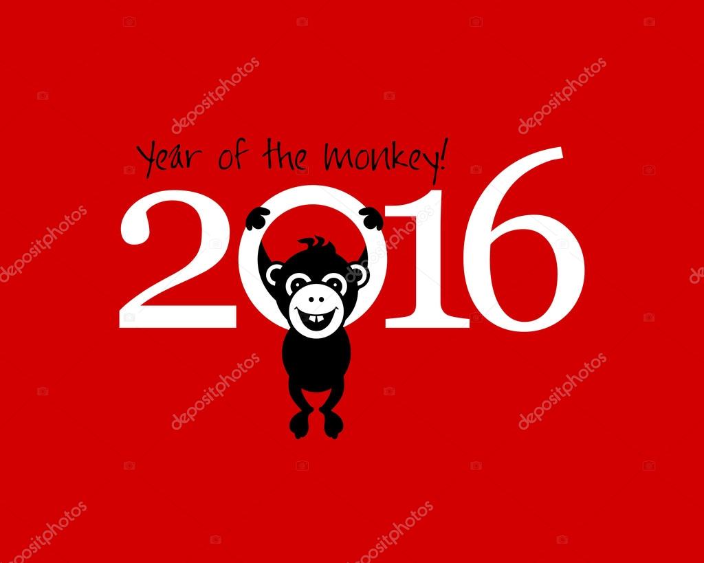 2016 New Year card with monkey. Year of the monkey!