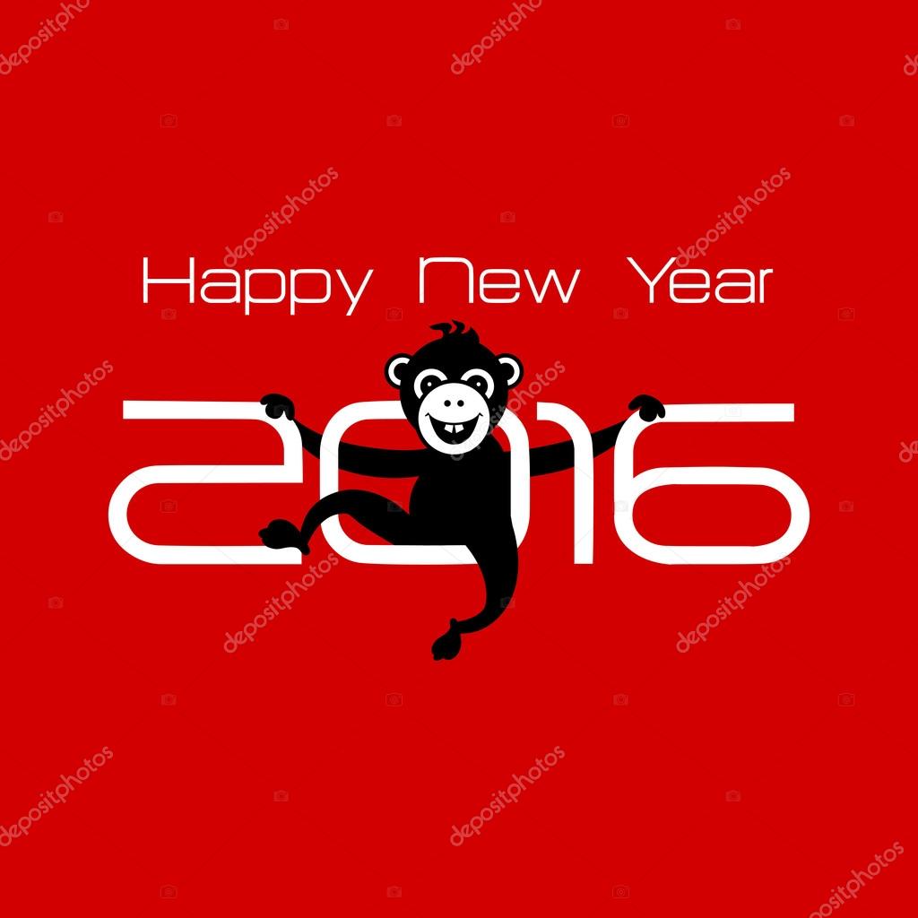 2016 New Year card with monkey. Year of the monkey!