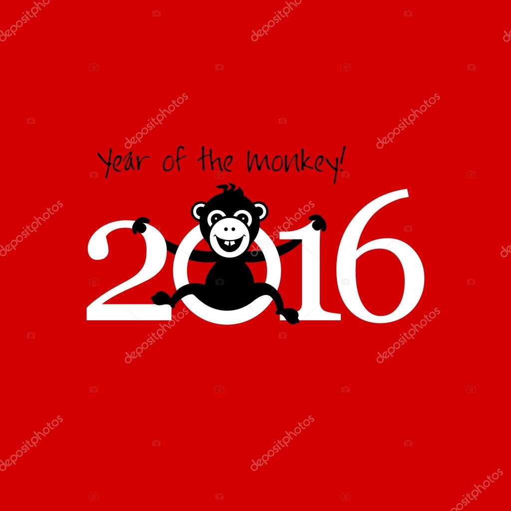 2016 New Year card with monkey. Year of the monkey!