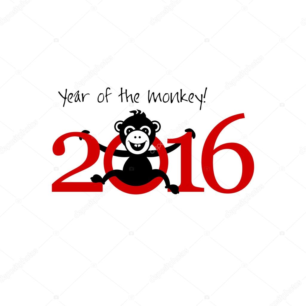 2016 New Year card with monkey. Year of the monkey!