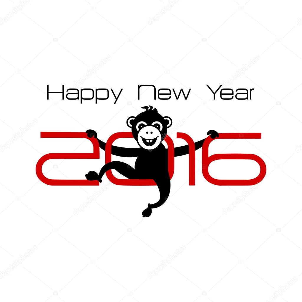 2016 New Year card with monkey. Year of the monkey!
