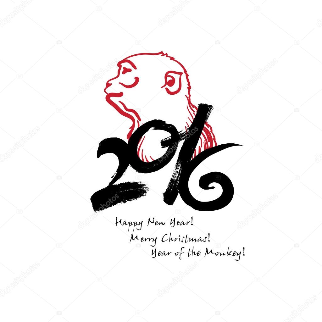 2016 New Year card with monkey. Year of the monkey!