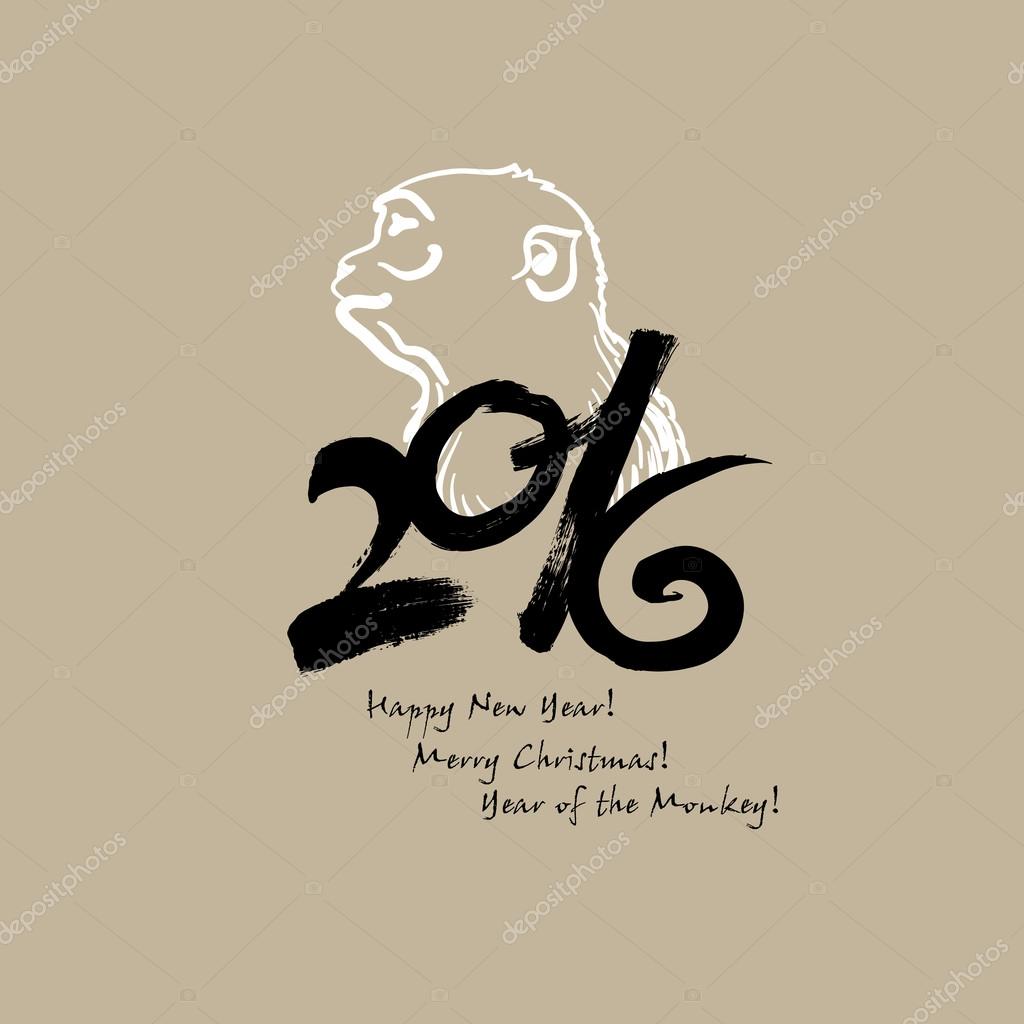 2016 New Year card with monkey. Year of the monkey!