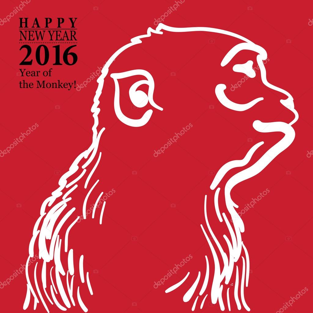 2016 New Year card with monkey. Year of the monkey!