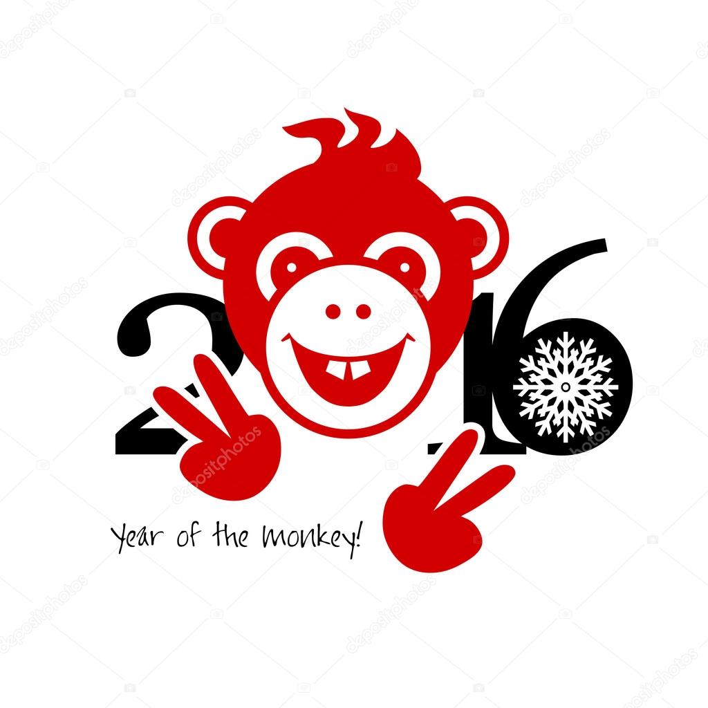 2016 New Year card with monkey. Year of the monkey!