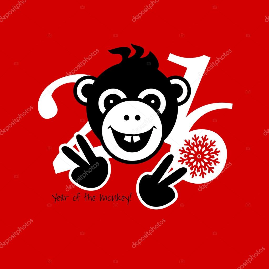 2016 New Year card with monkey. Year of the monkey!