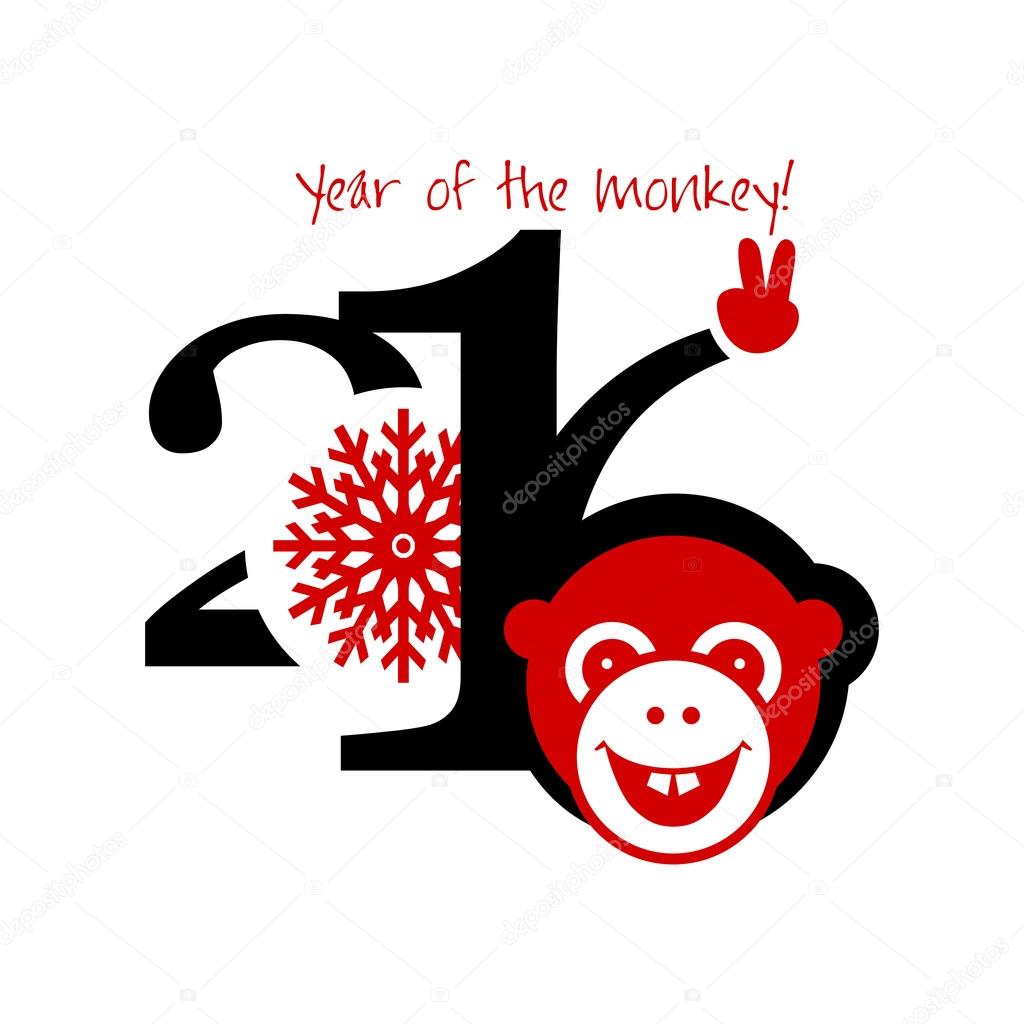 2016 New Year card with monkey. Year of the monkey!