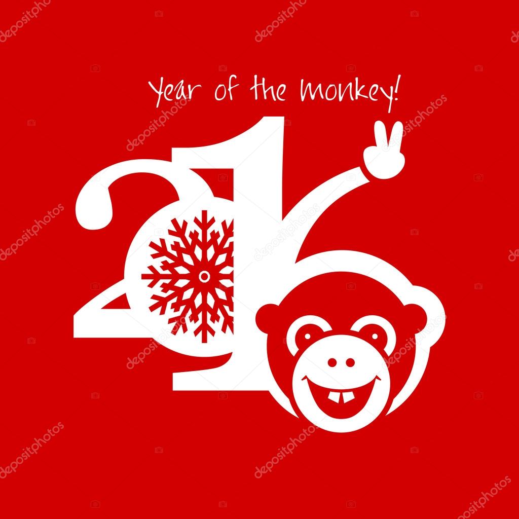 2016 New Year card with monkey. Year of the monkey!