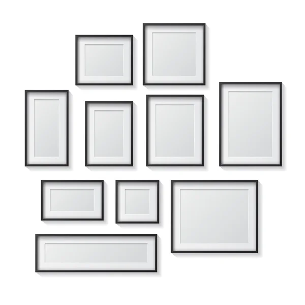 Conjunto de marcos de fotos en blanco negro — Vector de stock