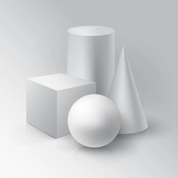 Bola realista, cubo, cilindro y cono — Archivo Imágenes Vectoriales