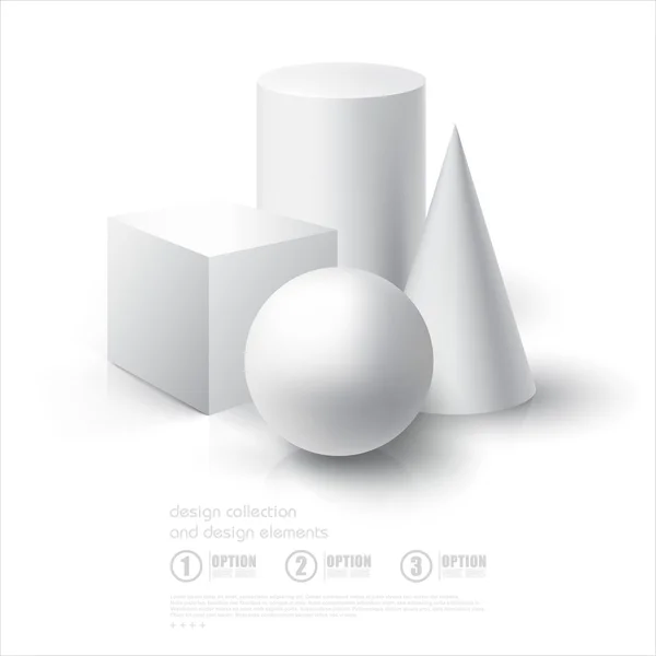 Balle réaliste, cube, cylindre et cône — Image vectorielle