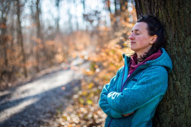 Sonbahar dinlendirici ormanda yürüyüş