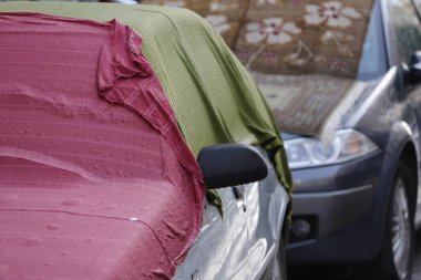 halı arabanın üzerinde duruyor.