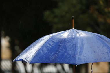 Yağmurlu bir gün ve mavi bir şemsiye
