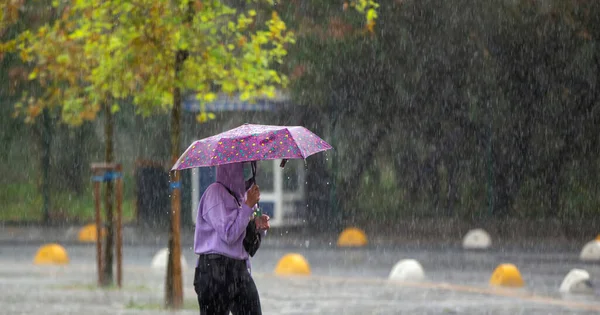 Donna Che Cammina Condizioni Meteorologiche Piovose — Foto Stock