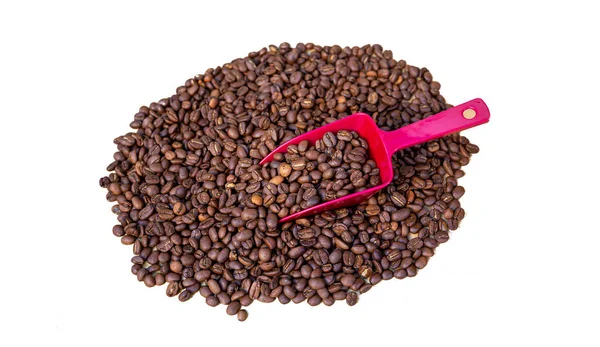 Bovenaanzicht Koffiebonen Geïsoleerde Witte Achtergrond — Stockfoto