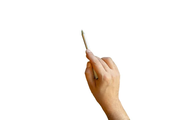 Hand Holding Pencil Isolate White Background — Stock Photo, Image