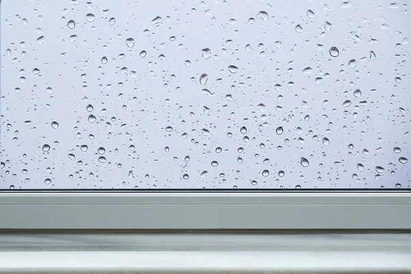 Windowsill Και Πτώση Βροχή Σταγόνες Φόντο — Φωτογραφία Αρχείου