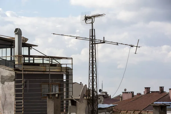 Vooraanzicht Dak Bewolkte Lucht Achtergrond — Stockfoto