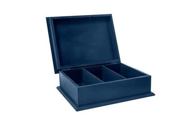 Niebieskie Drewniane Pudełko Izolowanym Białym Tle — Zdjęcie stockowe