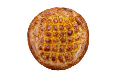 İzole edilmiş beyaz arka planda ramazan pita. Geleneksel Ramazan ekmeği.