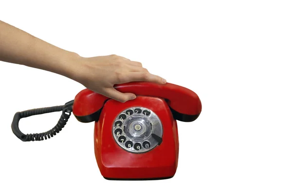 Ręka Trzymająca Czerwony Telefon — Zdjęcie stockowe