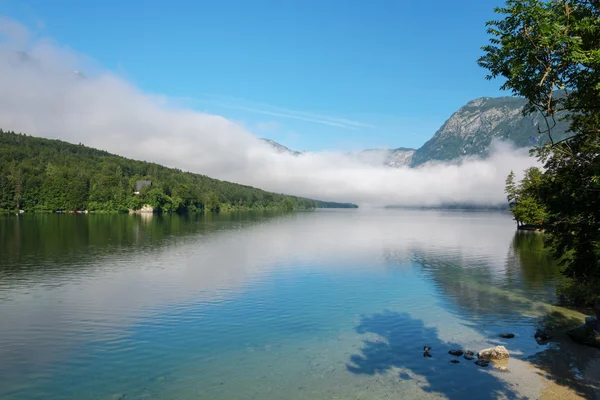 Mglisty Jezioro Bohinj — Zdjęcie stockowe