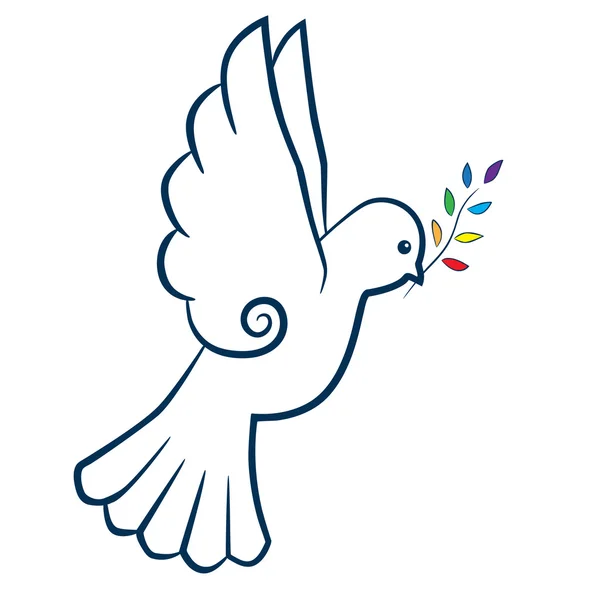 Bird or dove with color branch stylized. International Day of Peace. Peace symbol. Vector illustration. — Stock Vector