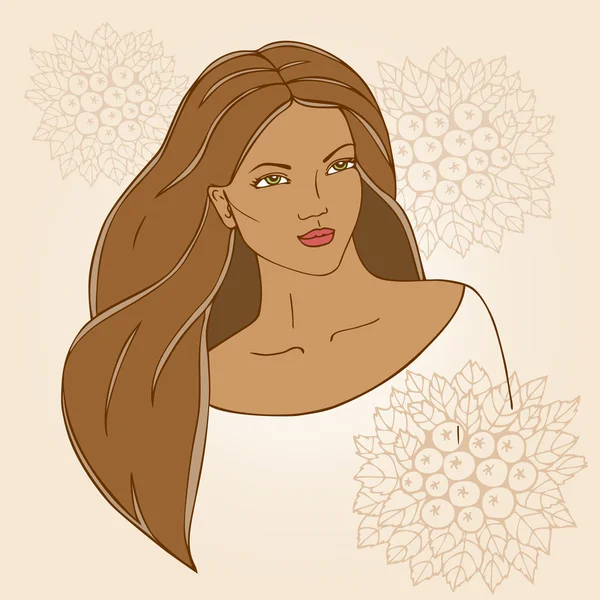 Beautiful woman face. Girl with long hair. Hand-drawn outline. — Stock Vector